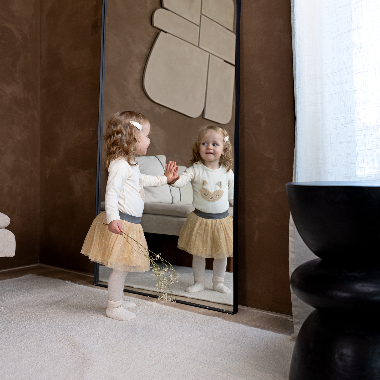 ベビー キッズ 長袖Tシャツ ロンT 狐 キツネ セットアップ 女の子 サガラ 刺繍 入園準備 保育園 幼稚園 ベビー 女の子 90 ワンピース