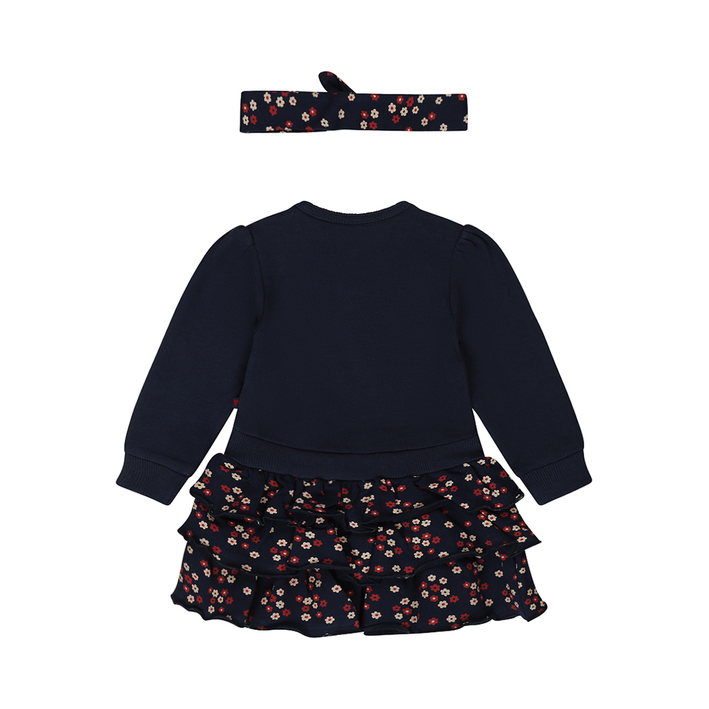 ベビー 女の子 90 ワンピース スウェットワンピース セットアップ ターバン付き ネイビー 花柄 女の子 入園式 入園準備 保育園 幼稚園 90 100 110