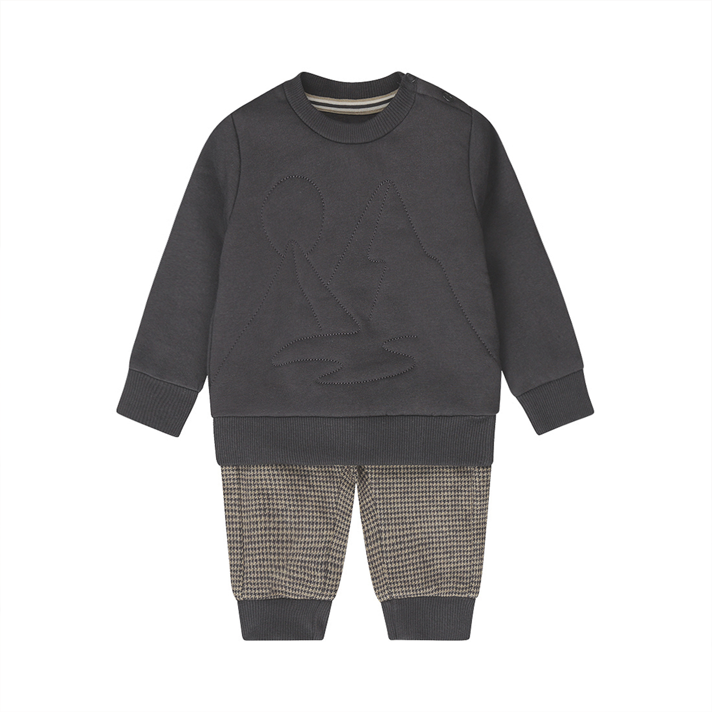 ベビー 男の子 セットアップ 刺繍スウェット チェックスウェットズボン 2点セット ネイビー ダークブルー 保育園着 入園準備 保育園 幼稚園 90