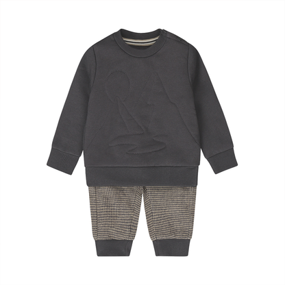 ベビー 男の子 セットアップ 刺繍スウェット チェックスウェットズボン 2点セット ネイビー ダークブルー 保育園着 入園準備 保育園 幼稚園  90