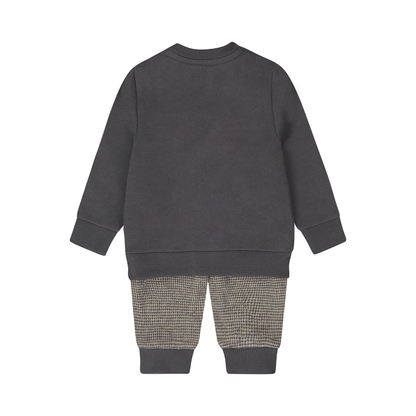 ベビー 男の子 セットアップ 刺繍スウェット チェックスウェットズボン 2点セット ネイビー ダークブルー 保育園着 入園準備 保育園 幼稚園  90